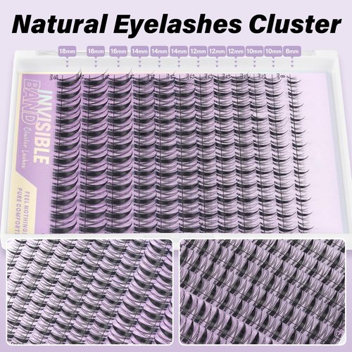 B&Q Fairy Lash Clusters - DIY Lash Extension at Home Beginner-Friendly Manga Lashes, 144pcs Eyelash Clusters with 0.3mm Invisible Band & Waterproof, Salon Look for Daily Work & Parties （Fairy 8-18mm）