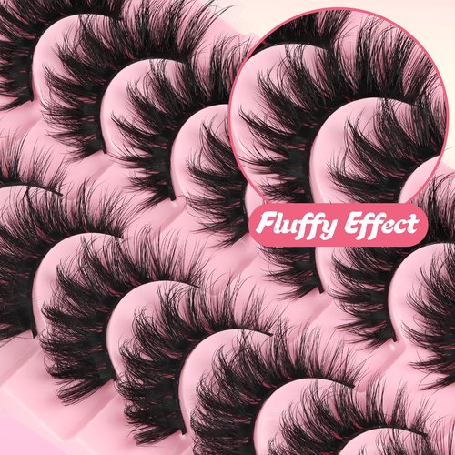 Ahrikiss Lashes Fluffy Cat Eye Lashes 5D Volume False Eyelashes That Look Like Extensions 10 Pairs Soft Wispy Fake Eyelashes Faux Mink Lashes (D18)