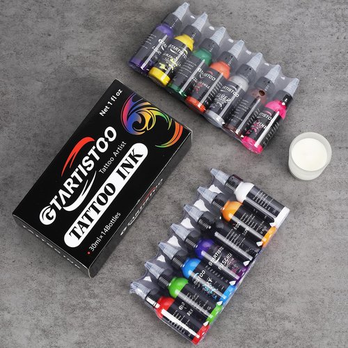 Tattoo Ink Set Professional 14 Colors 1oz (30ml) Vegan-Friendly Pigment Tattoo Ink Color Set Supplies