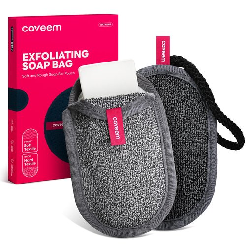 CAVEEM Soap Saver Bag, Rough and Soft Exfoliation Soap Pouch for Bar Soap, Soap Mesh Pocket Bar Holder for Washing Body, Soap Sack Sponge Bag for Shower Bath (2 Pack)