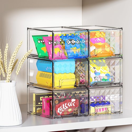 Delamu 4 Pack Stackable Storage Drawers, Makeup Skincare Holder Vanity Storage Organizer, Plastic Drawers For Vanity Desk, Undersink, Kitchen Cabinet, Pantry, Clear, Ideal Christmas Gifts for Girls
