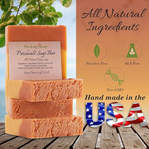 Patchouli Soap Bar | 4 Large 4.5 oz Handmade Bars - 100% Natural & Non-GMO Ingredients Made in USA