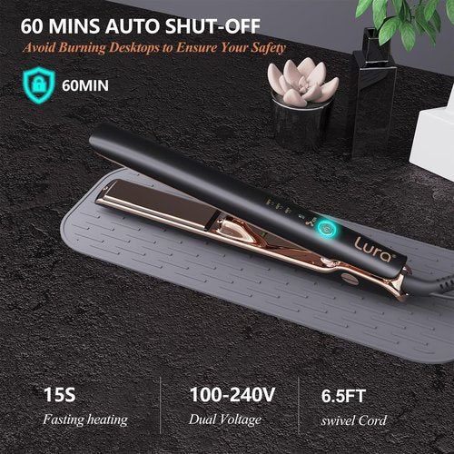 Negative Ion Nano Titanium Flat Irons for Black Women Hair,LURA Dual Voltage Hair Straighteners for Women,1 Inch Professional Hair Straightener and Curler 2 in 1 with 5D Floating Plate