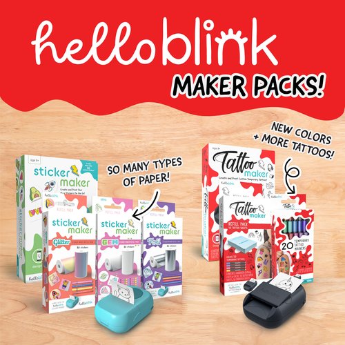 Hello Blink Tattoo Maker Refill Pack – Makes 50 Tattoos - 4 New Markers – Cosmetic Grade, FDA-Compliant DIY Kit for Kids Ages 8+