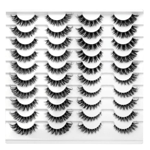 Pooplunch False Eyelashes 20 Pairs Natural Strip Lashes Short Cat Eye Look Volume Wispy Fake Eyelash Extensions Clear Band 8D Faux Mink Lashes Wholesale Bulk Pack