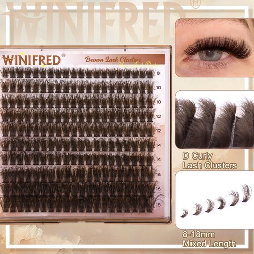 Brown Lash Clusters Dark Brown Individual Lashes Wispy Thick Volume Lash Extension D Curvature Clusters Eyelashes 80D Clusters Lashes by Winifred (8-18mm)
