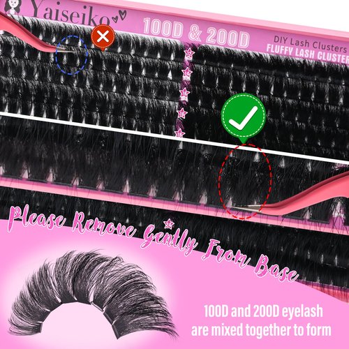 Lash Clusters 100D+200D Thick Volume Eyelash Clusters 12-25mm Wispy Individual Mega Lashes Cluster Long Eyelash Extensions 280Pcs DIY Lash Extension Replacement for Yaiseiko