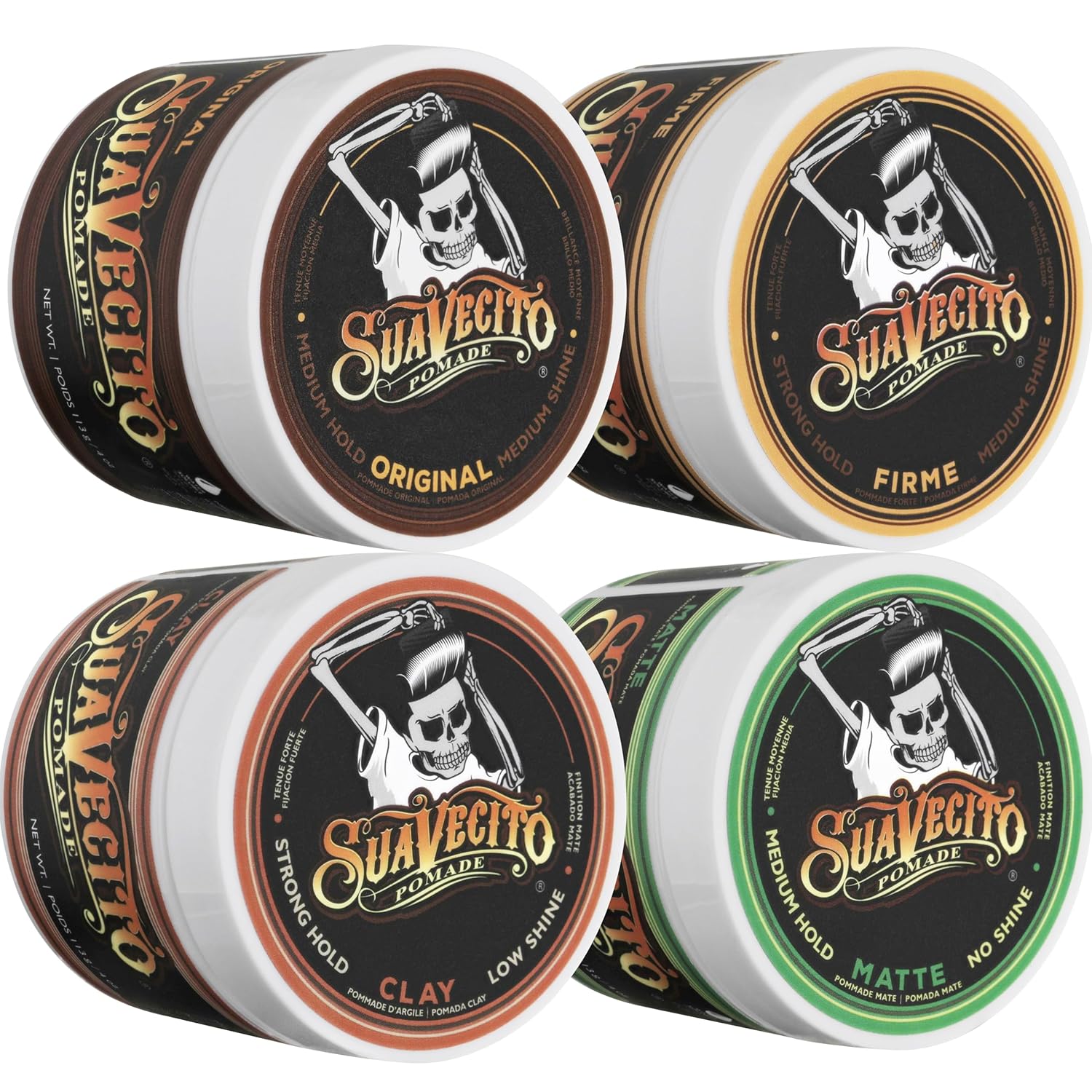 Suavecito Pomade Variety Pack - All Day Hold | OG, Firme, Matte & Clay for Every Hair Type