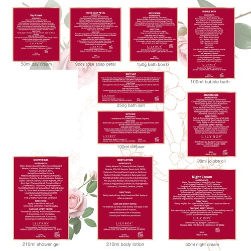 Valentines Day Gifts for Women - 9 Pcs Rose Bath and Body Gift Basket Set for Women, Spa Gift Set with Shower Gel | Pampering Gift for Christmas, Birthday, Mothers Day Gifts for Mom, Gift Sets for Her