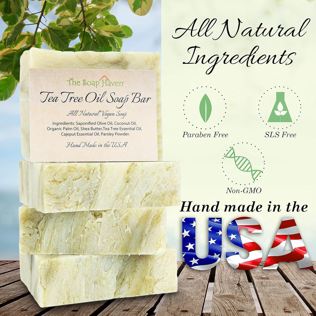 Tea Tree Soap Bar - 4 Natural Tea Tree Oil Bars for Face, Hands & Body | Fights Blemishes & Odor - 4.5 oz Each