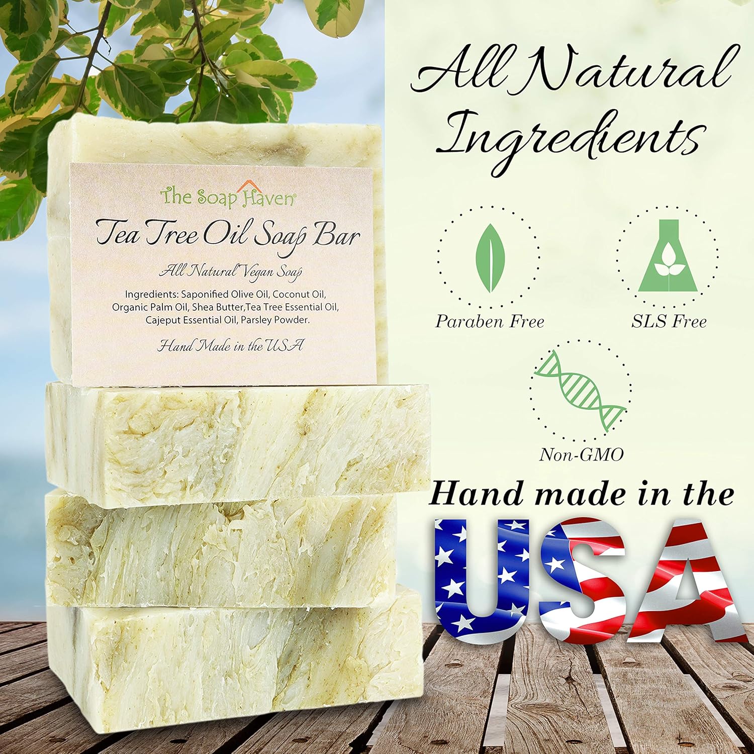 Tea Tree Soap Bar - 4 Natural Tea Tree Oil Bars for Face, Hands & Body | Fights Blemishes & Odor - 4.5 oz Each