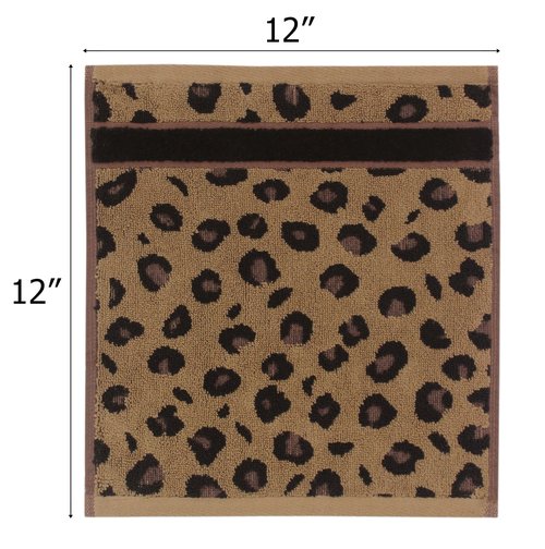 COTTON CRAFT Wash Cloth - Set of 12 Animal Print Safari Decorative Washcloth - 100% Cotton Jacquard Bathroom Face Towel Set - Super Soft Quick Dry Absorbent Luxury Guest Towel - Easy Care - 12 x 12