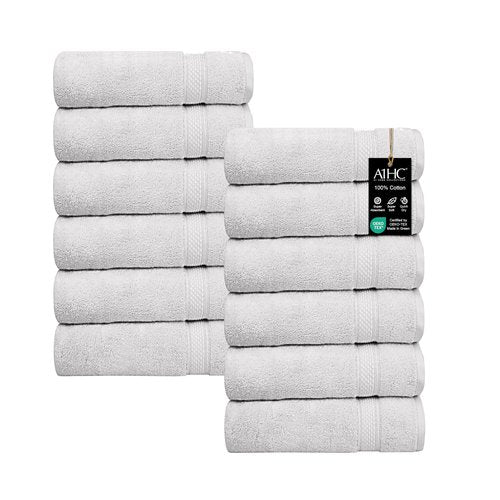 A1HC Wash Cloths Set (13x13 Inches), 500 GSM 100% Ring Spun Cotton, Oeko-TEX Green Certified, Zero Twist, Ultra Soft, Quick Dry & Highly Absorbent, Soft Washcloths (Bright White, 12 Piece Wash Cloth)