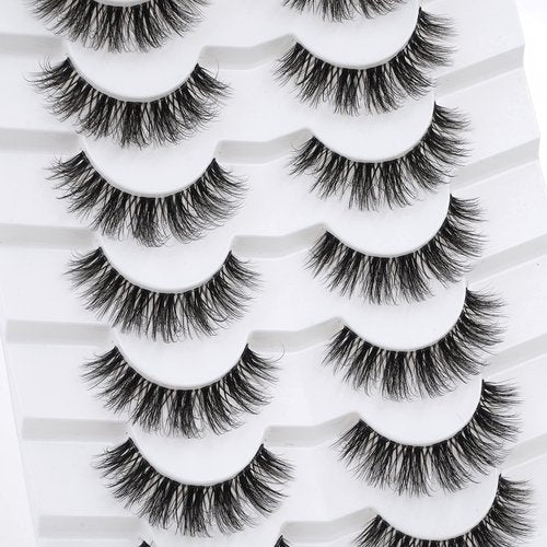 3D Clear Band False EyeLashes Natural Look Cat Eye Wispy Fake lashes Short Supernatural Cross Soft Reusable Lashes 7 Pairs-Happy Heartbeat(No.202)