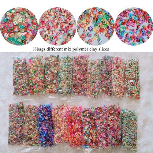 NAIL ANGEL 18bags Different Design Mix Bag Polymer Clay Slices Fruit Cake Flower Etc Shapes Mix 10051