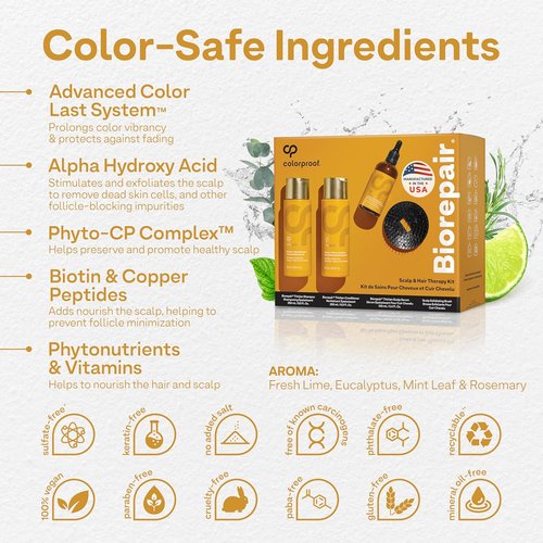 Colorproof Biorepair Hair Therapy Kit - Thicken Scalp & Hair with Shampoo, Conditioner & Serum (8.5 Fl. Oz. Each)