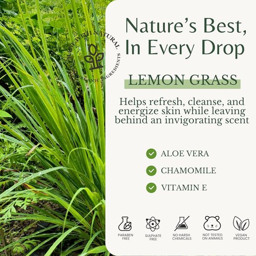 EDENIKA BOTANICALS Lemongrass Body Wash - Refreshing Vitamin E Shower Gel for Dry Skin | 16 fl oz