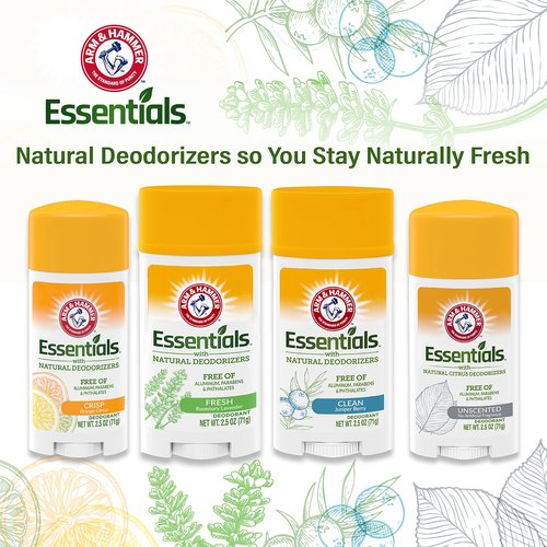 Arm & Hammer Essentials Solid Deodorant, Unscented,2.5 oz, 6 Count