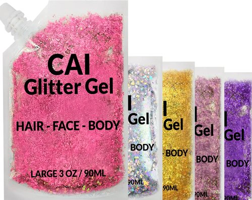 Face, Body & Hair Glitter Gel – Halloween Glitter for Kids and Women – 3 Oz Cosmetic-Grade Gel w/Moon & Stars for Festivals & Halloween Party, Easy Apply & Wash Off - Unicorn 5Pack