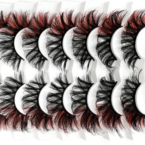 IFSOWDRA Colored Lashes Mink D Curl Red Lashes Strip 20mm 3D Faux Mink Wispy Dramatic Long Colorful False Eyelashes Pack