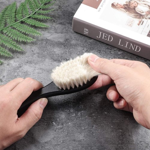 4 Pieces Barber Fade Brush Set with Natural Fiber Wooden Handle - Beard Styling Brush, Neck Duster, and Cleaning Brush for Men's Grooming
