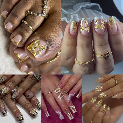 120Pcs Gold Bow Nail Charms, 3D Metal Alloy Bowknot Nail Art Golden Bows Charms for Nails Decor Accessories DIY Craft