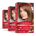 Revlon ColorSilk Permanent Hair Color - 100% Gray Coverage, Ammonia-Free, Vegan Keratin | 54 Light Golden Brown (Pack of 3)