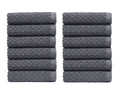 COTTON CRAFT Euro Spa Waffle Wash Cloth - Set of 12 Luxury Pure Ringspun Cotton Waffle Weave Bathroom Face Towel - Everyday Absorbent Hotel Gym Shower Beach Kitchen Travel Dorm - 12x12 inches - Grey