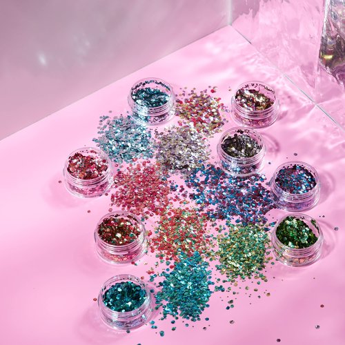 Mystic Bio Biodegradable Eco Chunky Glitter by Moon Glitter - 100% Cosmetic Bio Glitter for Face, Body, Nails, Hair and Lips - 0.10oz - Set of 8