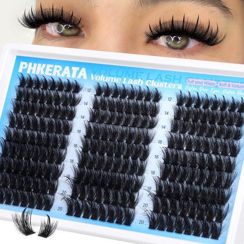 PHKERATA Manga Spikes Lash Clusters Wispy Cluster Eyelash Extensions 12-20mm Fairy Eyelash Clusters Volume Individual Lashes Extensions Salon Look Soft Thick Lashes Clusters Spikes