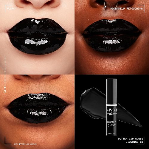 NYX PROFESSIONAL MAKEUP Butter Gloss - Non-Sticky Lip Gloss in Licorice (Black) for Smooth Shine