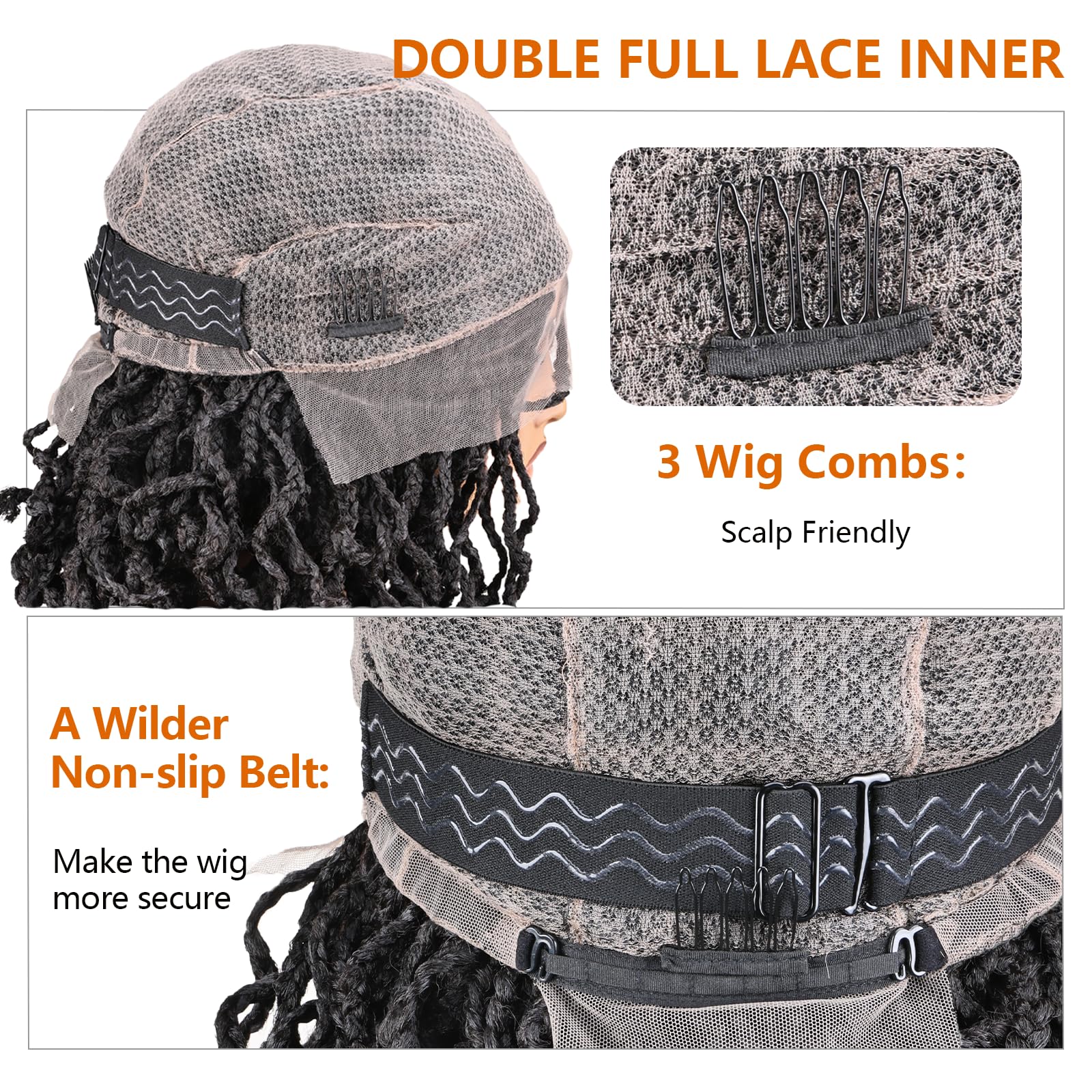 YOKABOOM Ombre Honey Blonde Braided Wigs Full Lace with Baby Hair Box Braids Wig for Black Women with Babyhair 360 Double Lace Natural Wavy Pre Braided with Square Design Black Root 16 inch