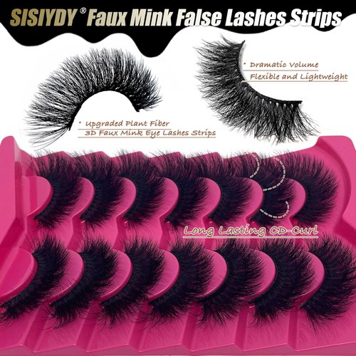 SISIYDY Faux Mink Eyelashes Fluffy Dramatic Volume Cateye Lashes Strips False 3D Soft CD Curl Fake Lashes 20MM Thick Full Mink Eyelash Pack YH-103