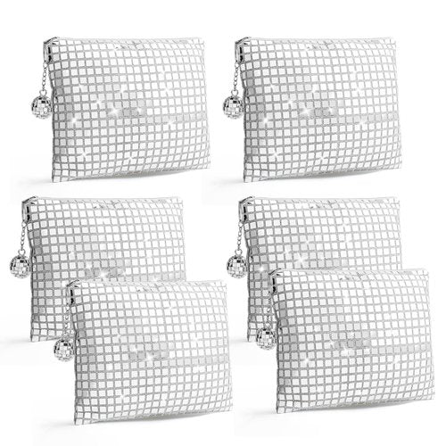 RGBDOT 6 Pack Disco Ball Makeup Bag - Disco Party Decorations and Favors, Sequin Mirror Cosmetic Bag for Women