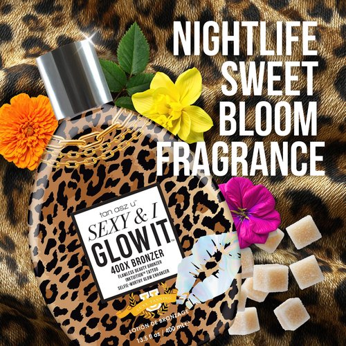 Tan Asz U Sexy & I Glow It Tanning Lotion, 400X Flawless Beauty Bronzer with Inktuition Tattoo & Selfie Glow Enhancers, 13.5 Fl Oz