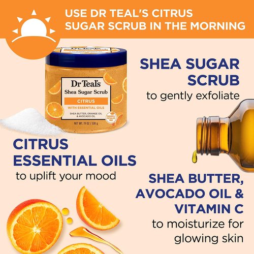 Dr Teal's Body Wash & Sugar Scrub Bundle with Epsom Salt, Vitamin C & Essential Oils, 24oz Body Wash (Pack of 2) & 19oz Sugar Scrub (Pack of 2)