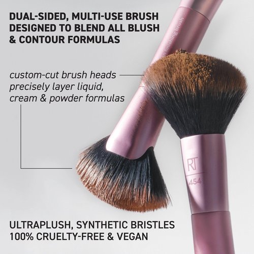 Real Techniques Angled Fan Finishing Brush, Dual-Ended Contour, Bronzer & Blush Makeup Brush for Blending Powder or Cream Products, UltraPlush Bristles, Cruelty-Free, 1 Count