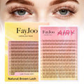 Natural Brown Lash Clusters with 0.05mm Thin Clear Band, Soft Wispy C Curl Lash Extensions, DIY Salon Effect with 8-16mm Lengths,Lightweight for Daily Wear,FayJoo AIRY 12 Brown Lash Only