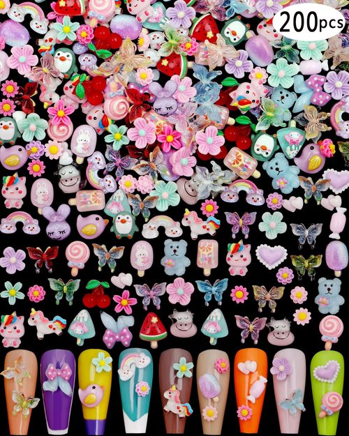 1 Pack of Cute & Sweet 3D Nail Charms for Acrylic Nails, Perfect for Nail Art Decorations & DIY Accessories Crafts，Flower Bee Bear Butterfly Charms for Nail