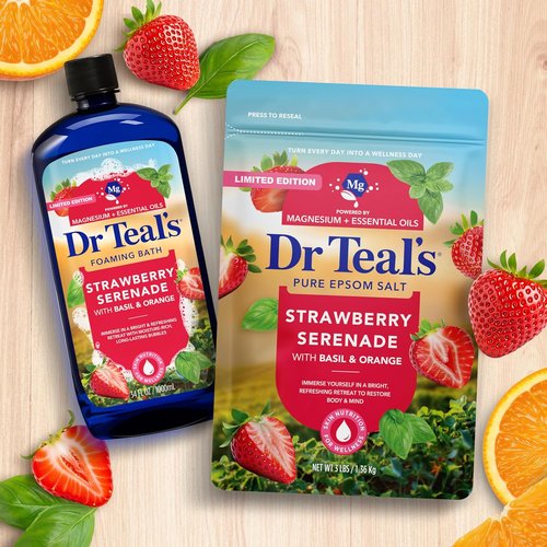 Dr Teal's Epsom Salt Soak - Strawberry Serenade with Basil & Orange, 3 lbs for Relaxation