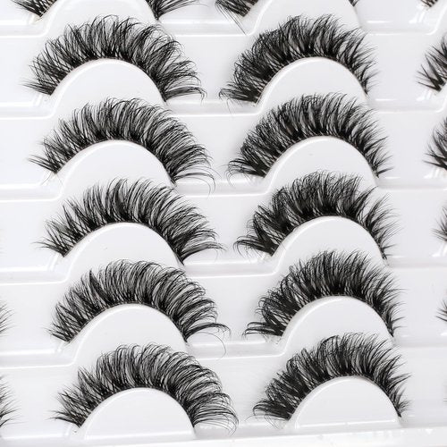 Pooplunch False Eyelashes 20 Pairs Natural Strip Lashes Short Cat Eye Look Volume Wispy Fake Eyelash Extensions Clear Band 8D Faux Mink Lashes Wholesale Bulk Pack