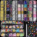 FANDAMEI Nail Charms and Gems, 8 Boxes Nail Art Kit for Design, Multi-Shape Rhinestones for Nails Flat Back Pearls Jewels, 3D Fruit Flower Candy Nail Charms, Gold Nail Studs Jewels