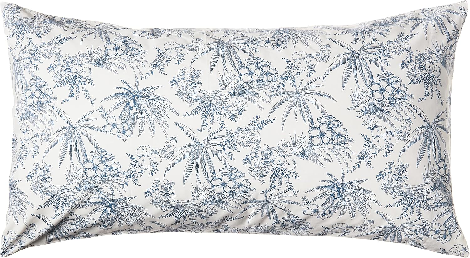 Tommy Bahama King Size Sheet Set - Crisp Cooling Cotton Percale with Matching Pillowcases & Fitted Sheet | Pen and Ink Palm Blue