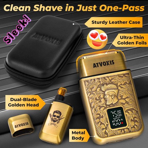 Skiennix All-Metal Foil Shaver - 3-Speed Close Shave with USB-C Fast Charging | Bronze Travel Case Included