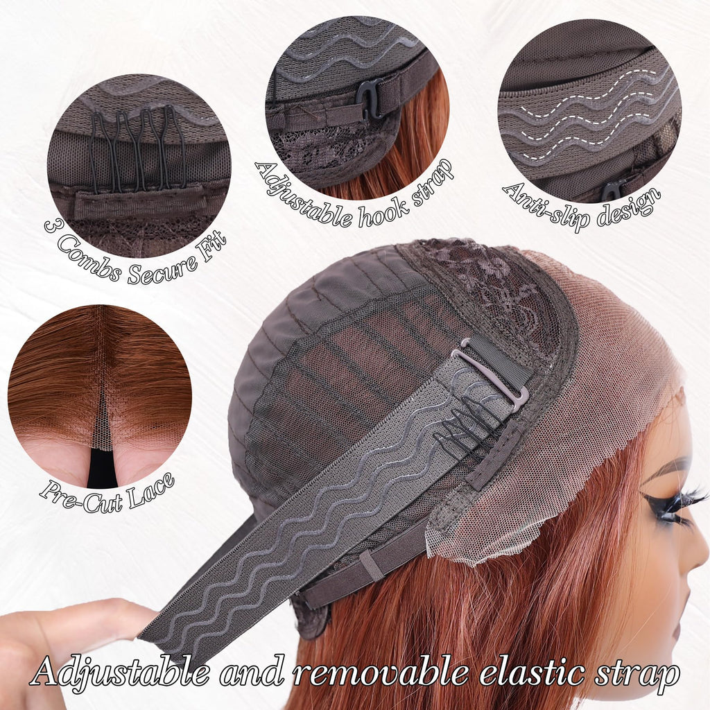 WECAN Auburn Glueless Wig Synthetic Lace Front Wig 13X4 HD Wave Wigs Heat Resistant Wigs