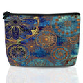 Makeup Bag Blue Gold Mandala Cosmetic Bags for Women Mini Portable Boho Flower Travel Toiletry Bag Organizer Make up Brushes Aesthetic Accessories Waterproof Storage Bags