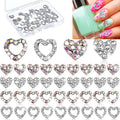 Leelosp 36 Pcs Heart Nail Charms for Nail Art, 3D Heart Rhinestone Decals Silver Crystal Charms Diamond Alloy Gems Decorations for Women Decoration