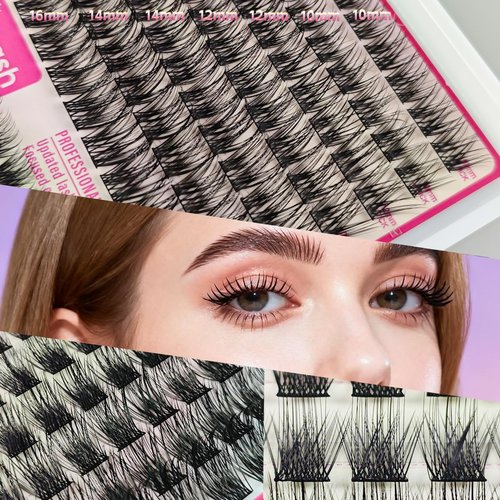 LEESKELASH DIY Wispy Lash Extension Kit, 10-16mm Cluster Eyelash Extensions Kit, D Curl Individual lash Clusters with Lash Bond and Seal, Lash Tweezers for Self Use (Style：Fairy)