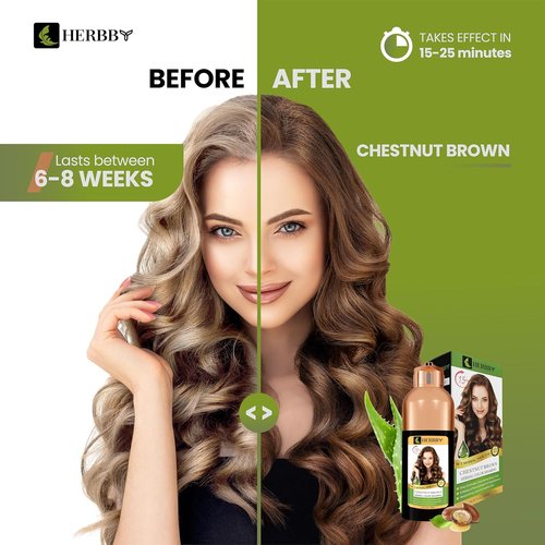 HERBBY Gray Hair Coverage Shampoo & Conditioner - Transform Color with 9 Herbal Extracts | 500 ml (Chestnut Brown)