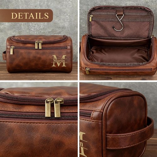 Skiennix Personalized Travel Leather Toiletry Bag - Waterproof & Customizable for Men | Ideal Gift for Dad, Husband, or Grandpa